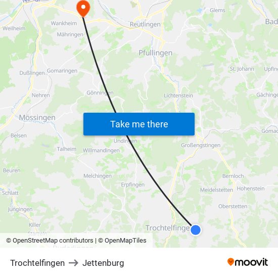 Trochtelfingen to Jettenburg map