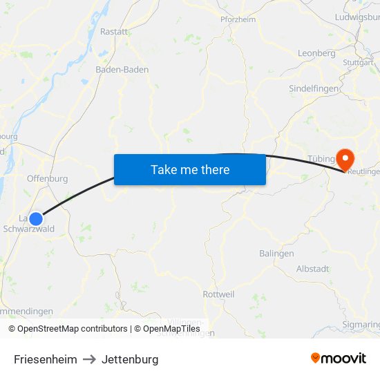 Friesenheim to Jettenburg map