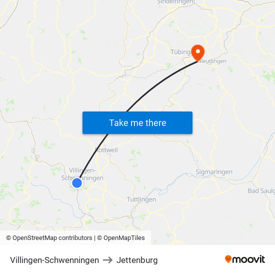 Villingen-Schwenningen to Jettenburg map