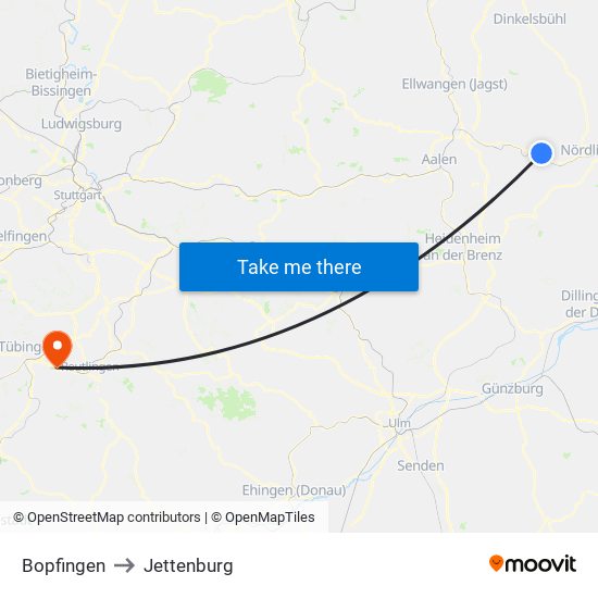 Bopfingen to Jettenburg map