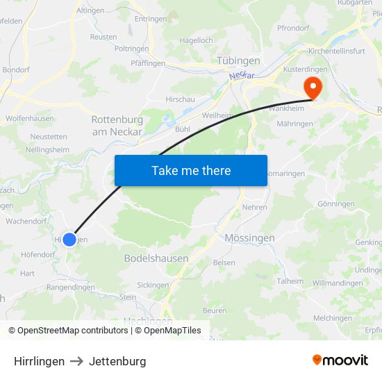 Hirrlingen to Jettenburg map