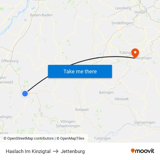 Haslach Im Kinzigtal to Jettenburg map