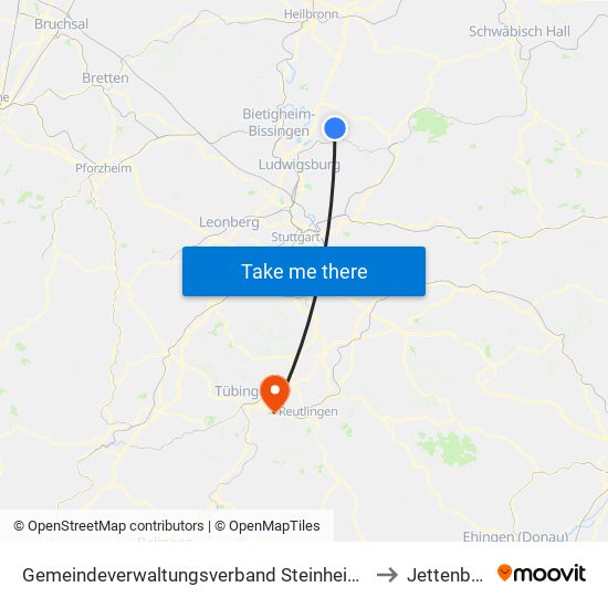 Gemeindeverwaltungsverband Steinheim-Murr to Jettenburg map