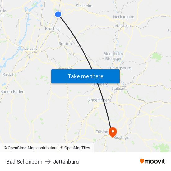 Bad Schönborn to Jettenburg map