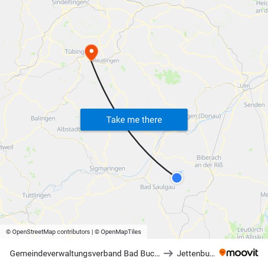 Gemeindeverwaltungsverband Bad Buchau to Jettenburg map