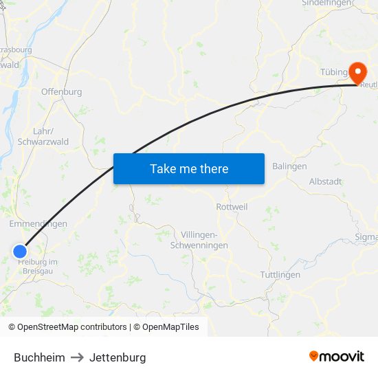 Buchheim to Jettenburg map