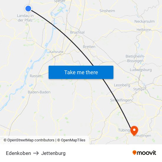 Edenkoben to Jettenburg map