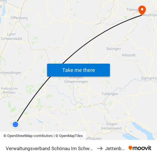 Verwaltungsverband Schönau Im Schwarzwald to Jettenburg map