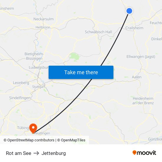 Rot am See to Jettenburg map