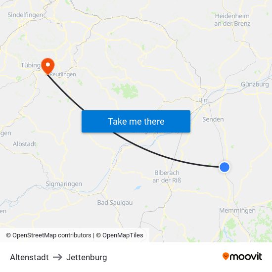 Altenstadt to Jettenburg map