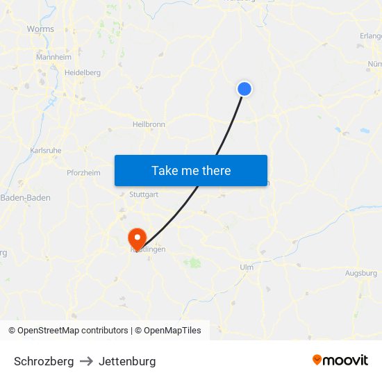 Schrozberg to Jettenburg map