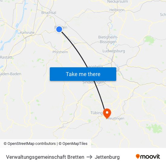 Verwaltungsgemeinschaft Bretten to Jettenburg map