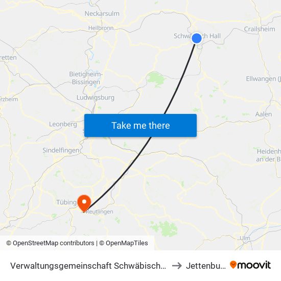 Verwaltungsgemeinschaft Schwäbisch Hall to Jettenburg map