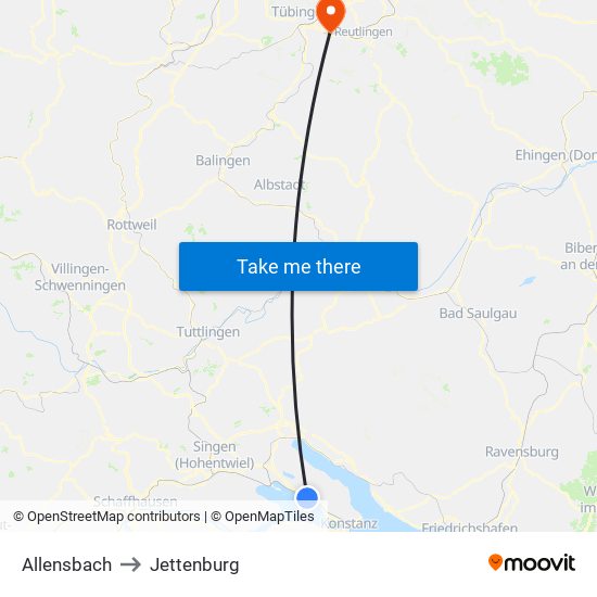 Allensbach to Jettenburg map