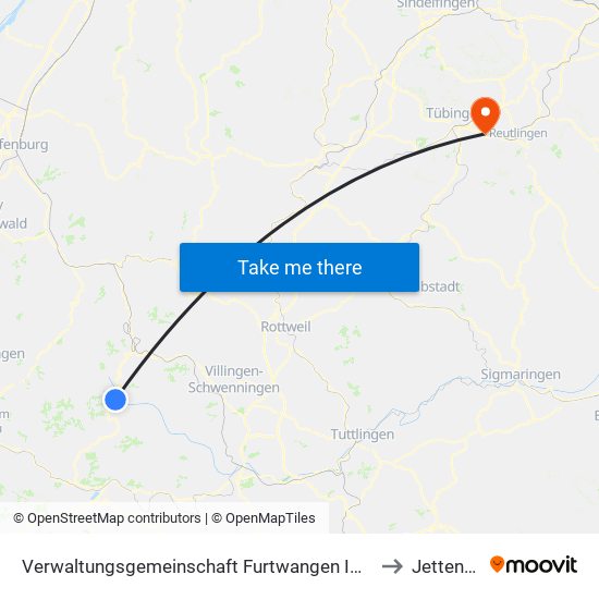 Verwaltungsgemeinschaft Furtwangen Im Schwarzwald to Jettenburg map