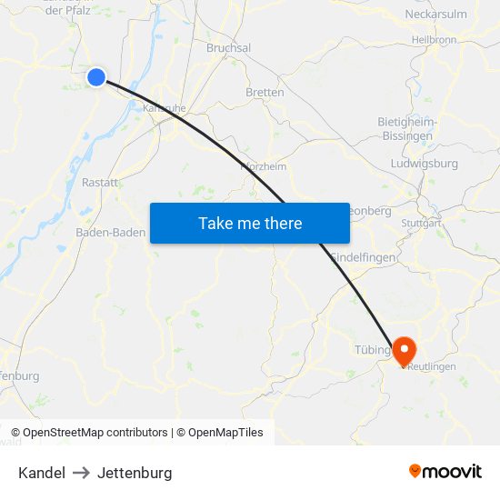Kandel to Jettenburg map