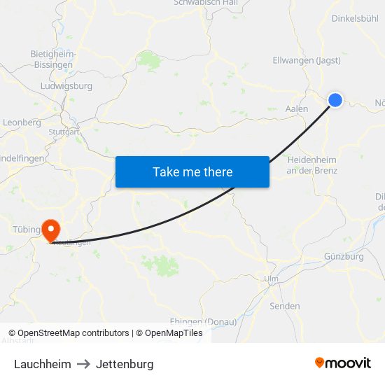 Lauchheim to Jettenburg map