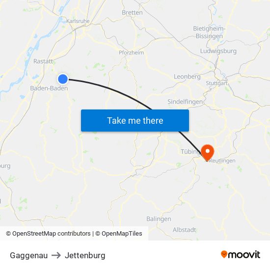 Gaggenau to Jettenburg map