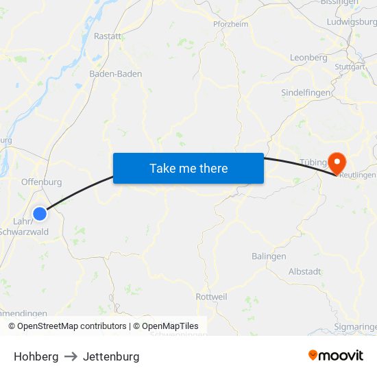 Hohberg to Jettenburg map