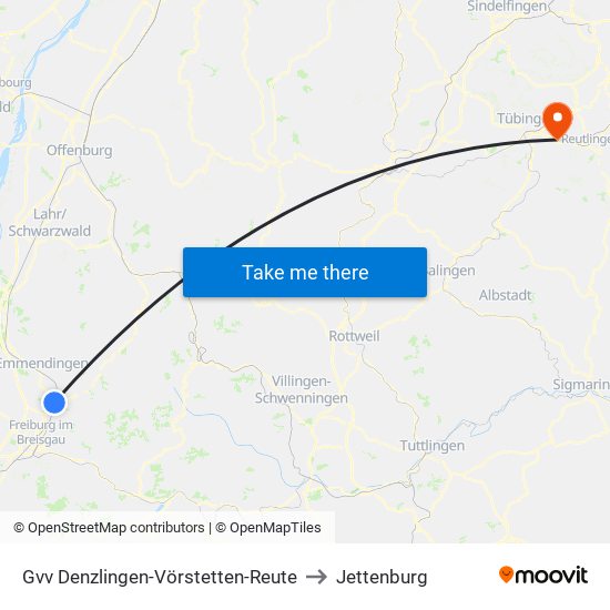 Gvv Denzlingen-Vörstetten-Reute to Jettenburg map