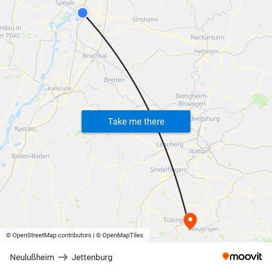 Neulußheim to Jettenburg map