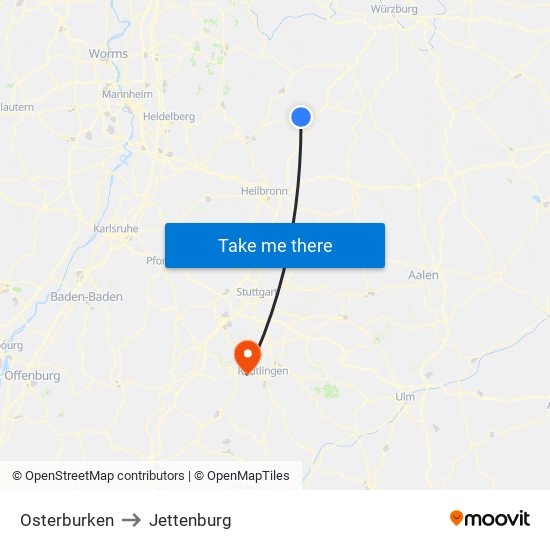 Osterburken to Jettenburg map