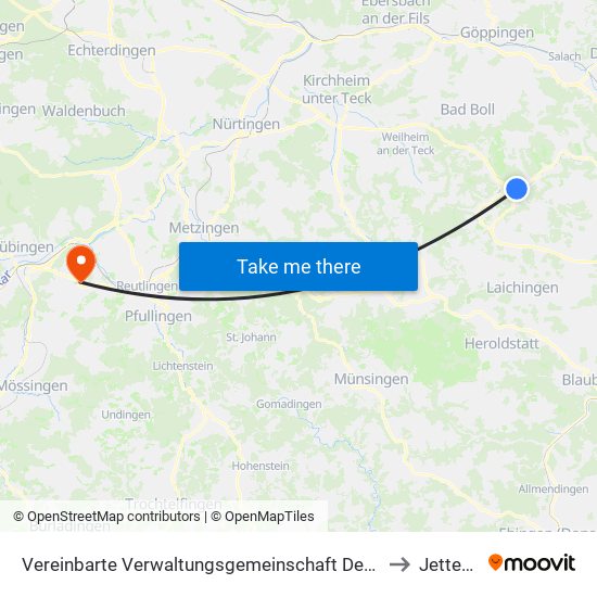 Vereinbarte Verwaltungsgemeinschaft Der Gemeinde Deggingen to Jettenburg map