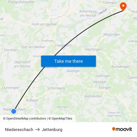 Niedereschach to Jettenburg map