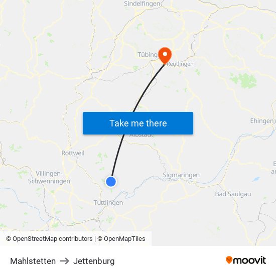 Mahlstetten to Jettenburg map