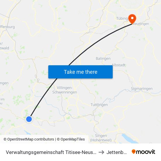 Verwaltungsgemeinschaft Titisee-Neustadt to Jettenburg map
