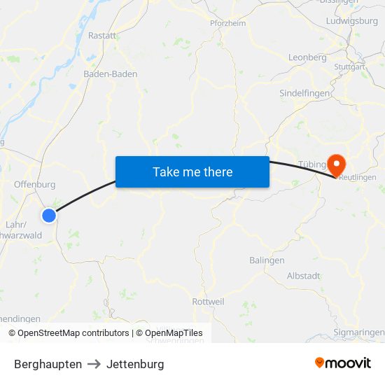 Berghaupten to Jettenburg map