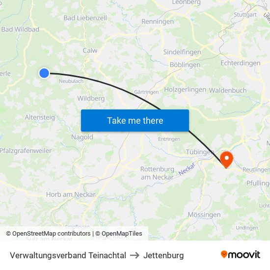 Verwaltungsverband Teinachtal to Jettenburg map