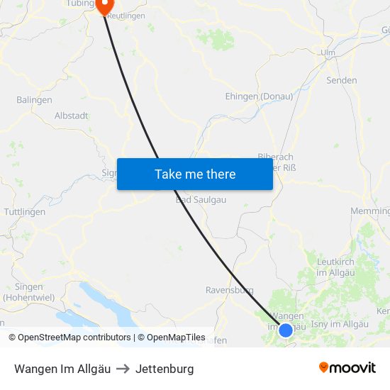 Wangen Im Allgäu to Jettenburg map