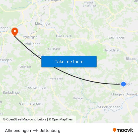 Allmendingen to Jettenburg map