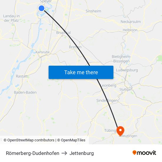 Römerberg-Dudenhofen to Jettenburg map