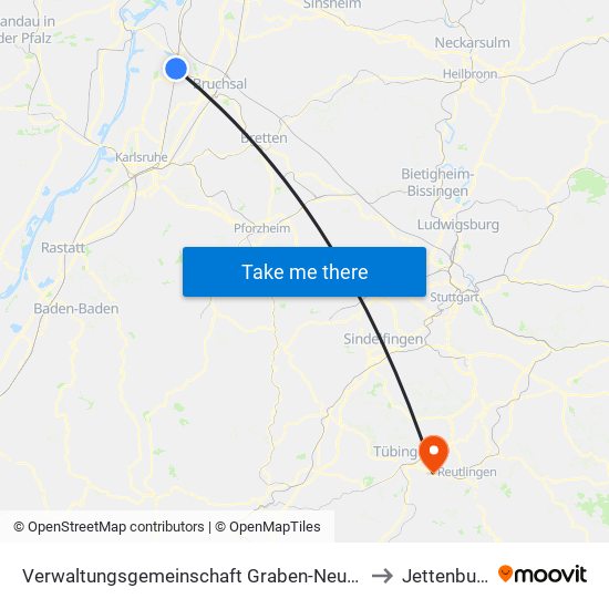 Verwaltungsgemeinschaft Graben-Neudorf to Jettenburg map