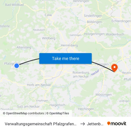 Verwaltungsgemeinschaft Pfalzgrafenweiler to Jettenburg map