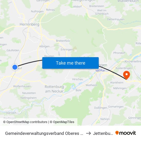 Gemeindeverwaltungsverband Oberes Gäu to Jettenburg map