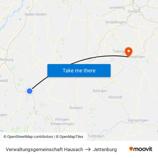 Verwaltungsgemeinschaft Hausach to Jettenburg map