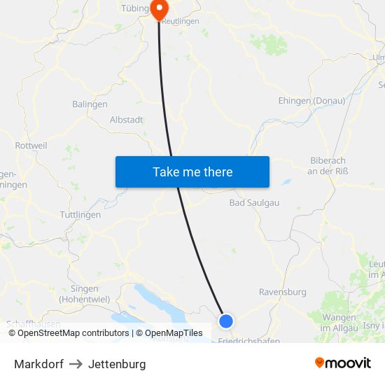 Markdorf to Jettenburg map