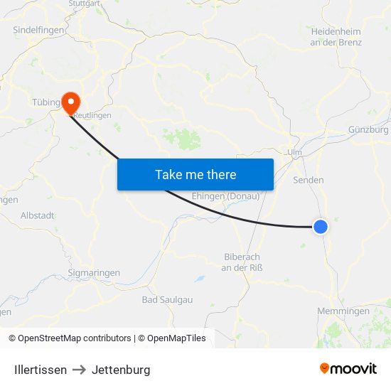 Illertissen to Jettenburg map