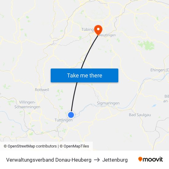 Verwaltungsverband Donau-Heuberg to Jettenburg map