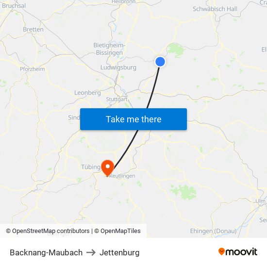 Backnang-Maubach to Jettenburg map