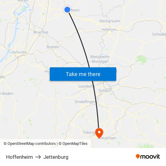 Hoffenheim to Jettenburg map