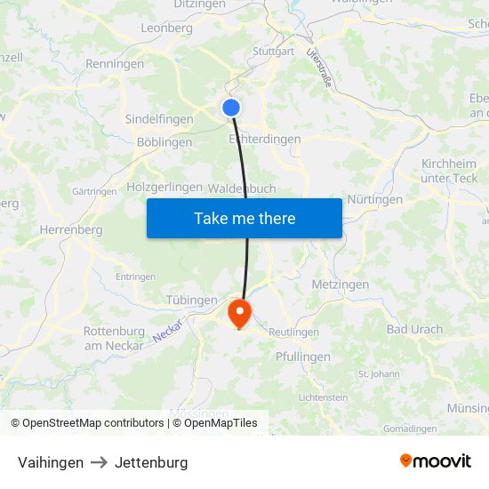 Vaihingen to Jettenburg map