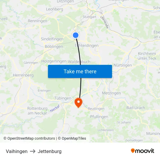 Vaihingen to Jettenburg map