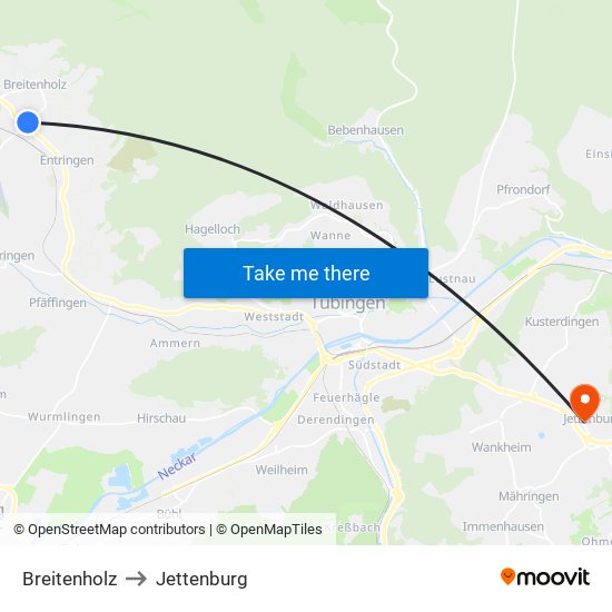 Breitenholz to Jettenburg map