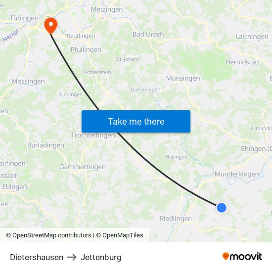 Dietershausen to Jettenburg map