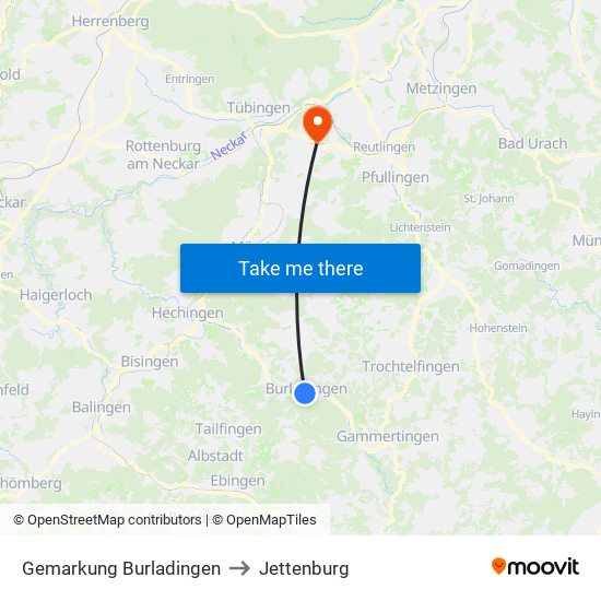 Gemarkung Burladingen to Jettenburg map