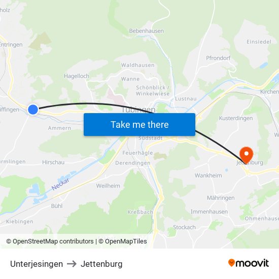 Unterjesingen to Jettenburg map